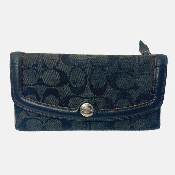 Coach Handbags - Coach Parker Canvas and Leather Trim Black Signature C Trifold Womens Wa…